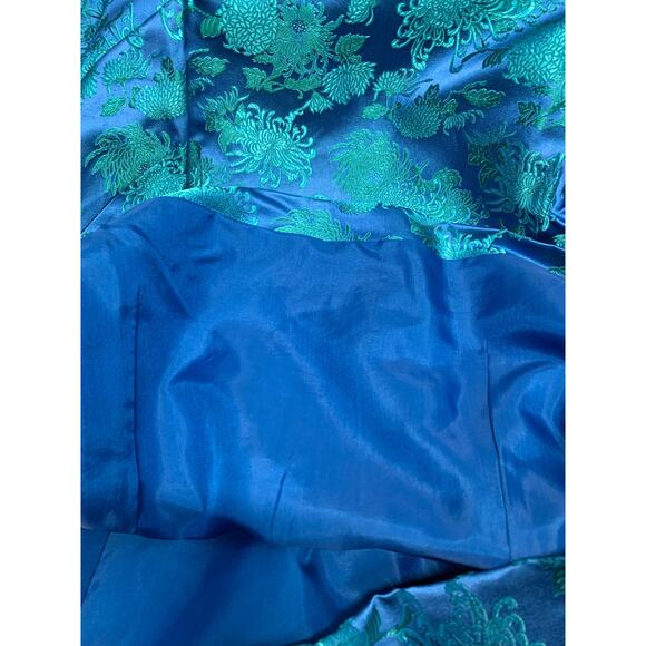 Vintage 60s Turquoise Brocade Silk Cheongsam Blouse Mandarin Collar - Picture 10 of 10